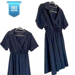 Classic collar  Deep Blue Flare A line short sleeve Dress (size S-L)